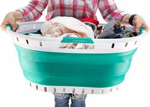 Vista 5 de SAMMART Cesta plegable de plástico para la ropa sucia de 44 litros (11.6 galones), contenedor de almacenamiento plegable, organizador y tina
