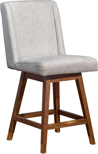 Vista 19 de Armen Living Sicily Modern Farmhouse Taburete giratorio de madera de nogal de 26 pulgadas de altura para encimera de isla de cocina, en piel Crema