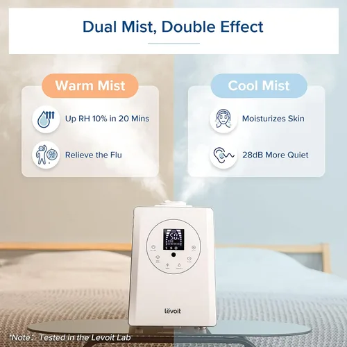 Vista 4 de LEVOIT Humidificadores para dormitorio, habitación grande, hogar, 6L de niebla cálida y fría, vaporizador de aire ultrasónico blanco y paquete de 10