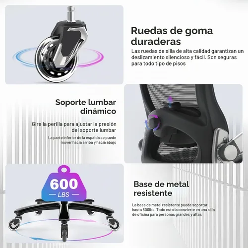 Vista 6 de Silla de oficina grande y alta de 600 libras, silla de escritorio ejecutiva
