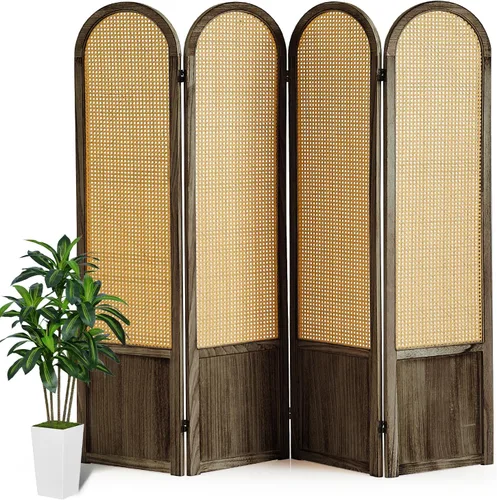 Vista 10 de 3 Panel Rattan Room Divider, Arched Room Divider Screen, Black