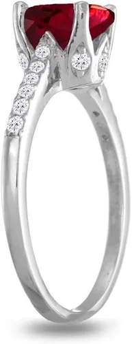 Vista 4 de GemStar USA Anillo de corona ovalada de plata esterlina con rubí sintético y topacio blanco