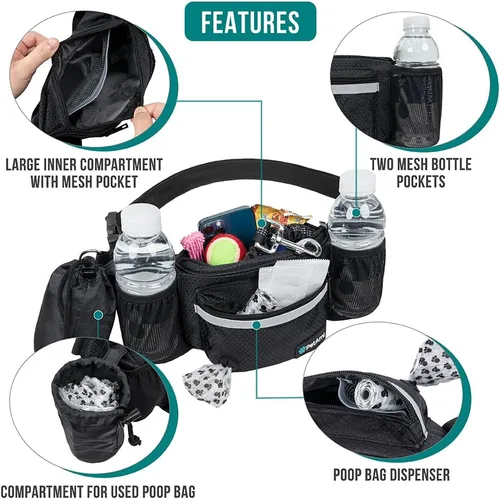 Vista 3 de Bolsa de cintura para perros PetAmi, bolsa de golosinas para paseos, entrenamiento, dosificador de bolsas para excrementos incorporado, soporte