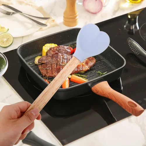Vista 9 de Cucharas de cocina de corazón, cucharas de mezcla de silicona, suministros de cocina, ensalada de sopa