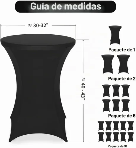 Vista 3 de FestiCorp Mantel de Mesa Negro de Spandex, Manteles Ajustados para Cóctel, Manteles Elásticos Redondos para Mesa Alta para Fiestas, Bar, Bodas