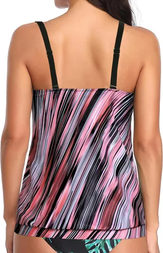 Vista 2 de Yonique Blusa tipo tankini para mujer, sin parte inferior, ajuste holgado, camiseta sin mangas