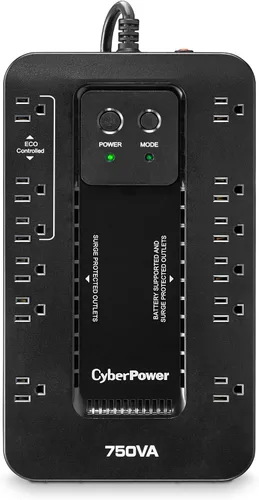 Vista 9 de CyberPower EC450G Sistema UPS ecológico de respaldo y protector de sobretensiones, 450VA/260W, 8 tomas, modo ECO, fuente de alimentación