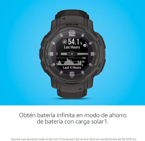 Vista 6 de Garmin Instinct Crossover Solar, reloj inteligente híbrido resistente con capacidad de carga solar, manecillas analógicas y pantalla digital
