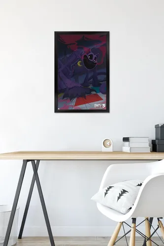 Vista 6 de Poppy Playtime: Capítulo 3 - Póster de pared CatNap, 22.4 pulgadas de largo x 14.7 pulgadas de ancho, versión enmarcada en negro Versión con marco