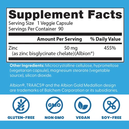 Vista 3 de Doctor's Best Bisglicinato de zinc de alta absorción, 50 mg de alta potencia que apoya la mejora del sistema inmunológico antioxidante VC, 90