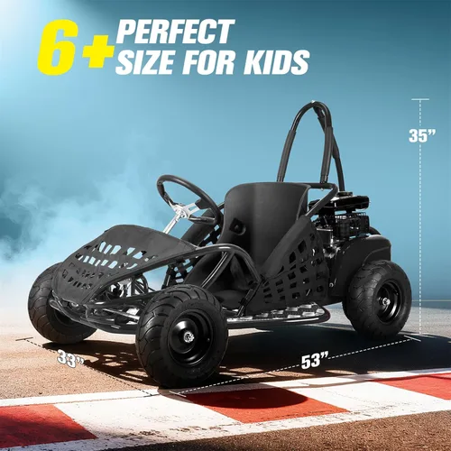 Vista 3 de HOVER HEART 79cc 4-Stroke Gas Go Kart, 2.5HP todoterreno GoKart aprobado por EPA con marco tubular de acero, cinturón de seguridad, neumáticos todo