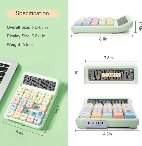 Vista 3 de Calculadora de interruptor mecánico, LCD grande de 12 dígitos Teclado mecánico real con retroalimentación táctil para trabajo de oficina, estudio