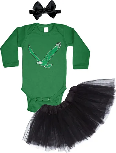 Vista 6 de Eagle - Conjunto de body deportivo para bebé + falda tutú + diadema con lazo Body negro/tutú verde