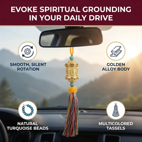 Vista 3 de Elegante colgante de aleación budista de oración Feng Shui para coche, adorno colgante para espejo retrovisor para buena suerte, riqueza