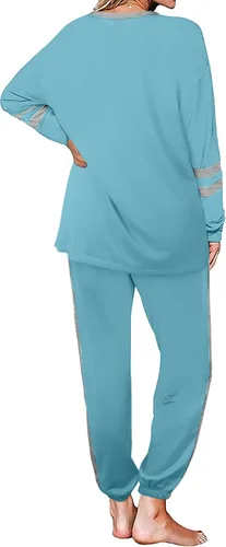 Vista 53 de Aloodor conjunto deportivo de 2 piezas para mujer, con sudadera con cuello redondo, sin botones