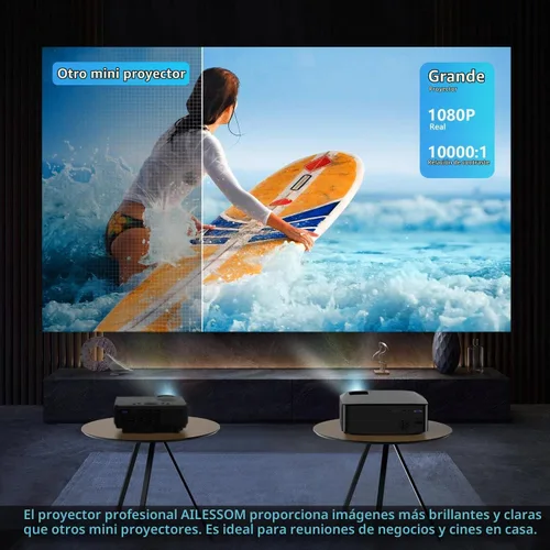 Vista 3 de Proyector Bluetooth WiFi Native 1080P 5G, AILESSOM 20000LM 450 pulgadas, compatible con proyector de película 4K, alto brillo para cine en casa