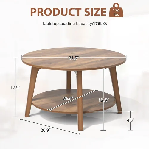 Vista 2 de Mesa auxiliar redonda pequeña con almacenamiento para decoración de sala de estar, mesa de centro de madera, mesa auxiliar de cocina, mesa central