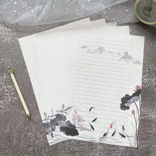 Vista 7 de 50 papeles de papelería de escritura, papel de papelería forrado para escribir cartas, papel de carta vintage con líneas, 100 GSM, tamaño A4, 10