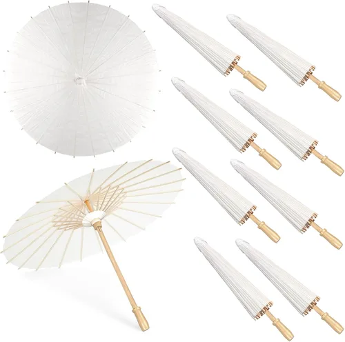 Vista 8 de MOTOTO Paraguas de papel blanco de 33 pulgadas, paraguas de papel aceitado chino, japonés, paraguas decorativo de pintura DIY para decoración