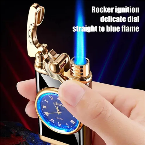 Vista 2 de Creative Dial - Encendedor inflable con brazo oscilante, 2024 con reloj eléctrico, 2 en 1, resistente al viento, portátil, ajustable, recargable
