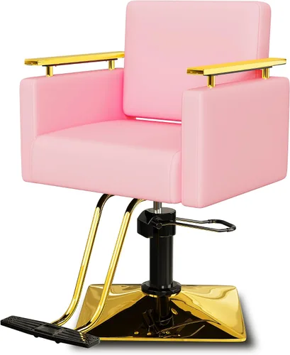 Vista 9 de Silla de salón profesional Baasha completamente negra, silla de estilo hidráulica de lujo con cuero PU suave, cojín de espuma de alta densidad, giro