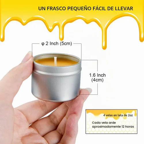 Vista 4 de DEYBBY Pure Beeswax - Juego de 4 velas de emergencia de cera de abeja, vela de lata de viaje natural sin perfume