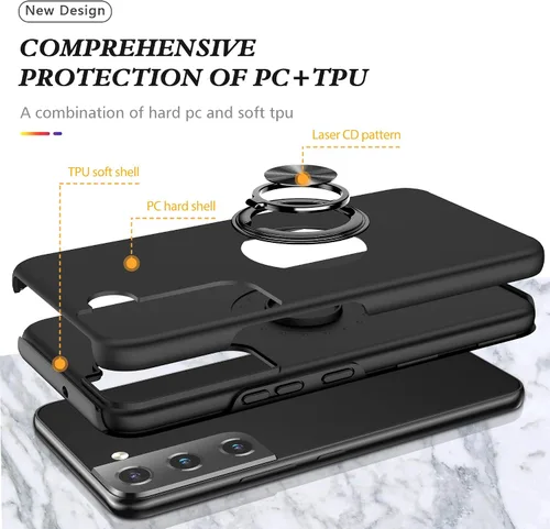 Vista 3 de para Samsung Galaxy S22 Plus - Paquete de 2 fundas de TPU autorreparables con soporte invisible (negro)