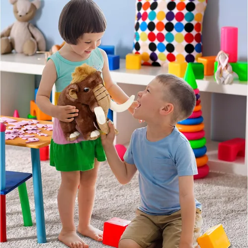 Vista 6 de DolliBu - Animal de peluche de mamut – Suave mamut lanudo salvaje, adorable juguete de peluche de mamut para jugar, lindo regalo de vida silvestre