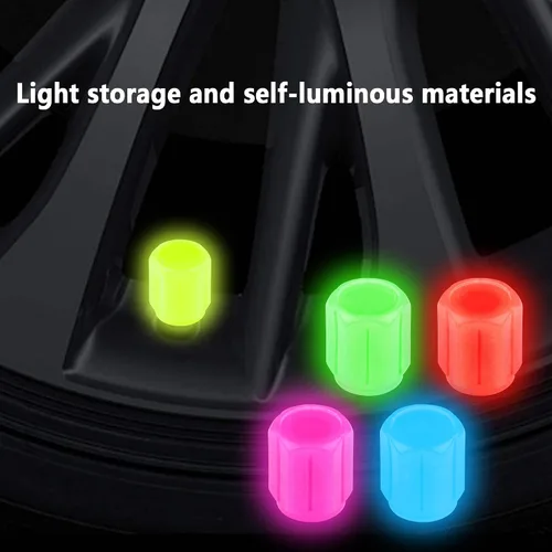 Vista 4 de 20 tapones fluorescentes para válvulas de neumáticos, tapones luminosos para válvula de aire de rueda de automóvil, accesorios de decoración