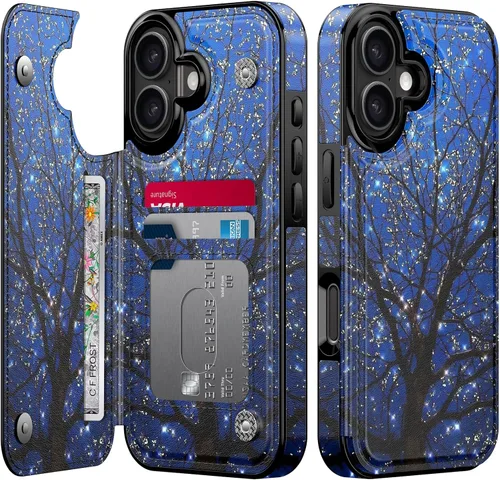 Vista 122 de FUNMIKO Funda tipo cartera para iPhone 13 con tarjetero, bloqueo RFID, protección de grado militar y obras de arte impresas con rayos UV, cierre
