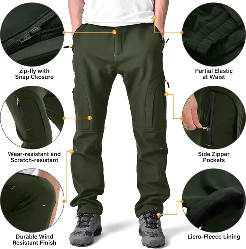Vista 3 de Toomett Pantalones de nieve para senderismo para hombre, esquí, invierno, con forro polar, repelente al agua, campamento, caminar, pesca