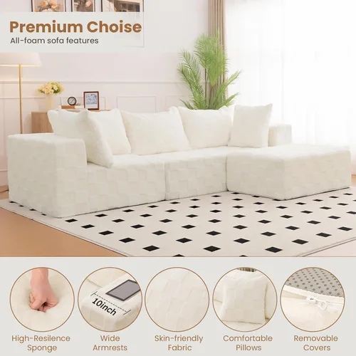 Vista 3 de Sofá modular seccional, sofá deshuesado en forma de L de 108 pulgadas con asiento profundo, sofá nube de pana para sala de estar, dormitorio,
