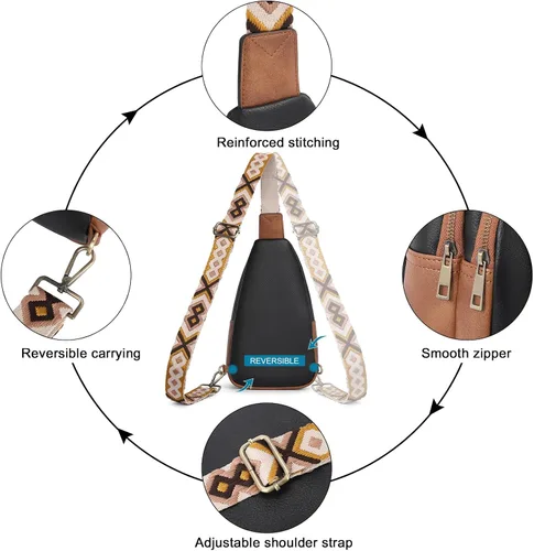 Vista 5 de Bolsos cruzados CLUCI para mujer y hombre, bolso bandolera de cuero, mochila de cuerpo cruzado para mujer, regalos para mujeres, cumpleaños, único