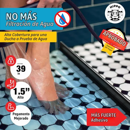 Vista 3 de Barrera de Agua para Umbral de Ducha de 39" - Bloqueador de Agua de Ducha Plegable Negro - Protector de Ducha para Ducha de Acceso Directo - Tope