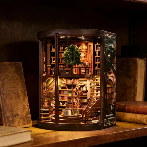 Vista 5 de RHZN - Kit de rincón de libros, rompecabezas de madera 3D para adultos, kit de casa en miniatura Biblioteca