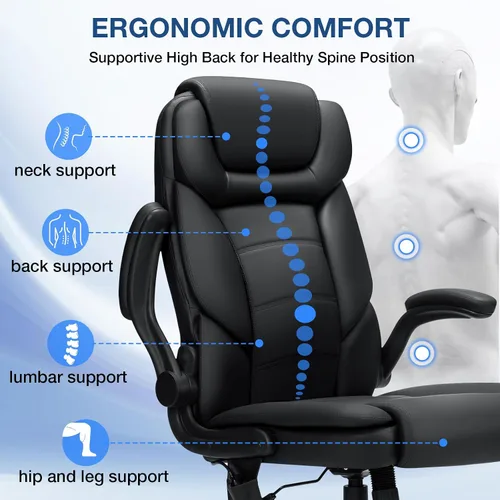 Vista 8 de HOFFREE Silla de oficina ejecutiva con soporte lumbar ajustable, 450 libras, resistente, silla de escritorio ergonómica de piel sintética grande