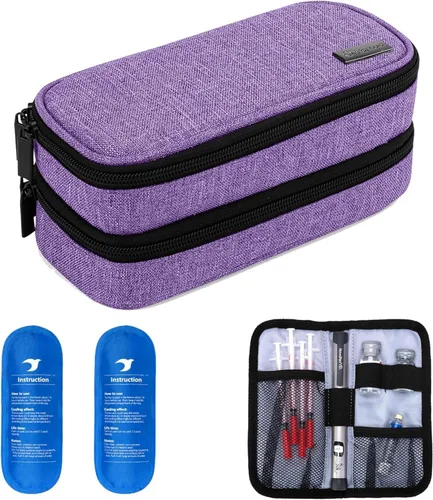 Vista 9 de Yarwo Estuche de viaje enfriador de insulina, funda de viaje para diabéticos de doble capa con 2 paquetes de hielo, organizador de suministros