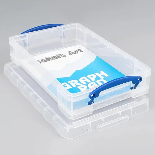 Vista 7 de Really Useful Box Contenedor apilable de plástico de 4 litros con tapa a presión y asas de bloqueo de clip integradas para organización del hogar