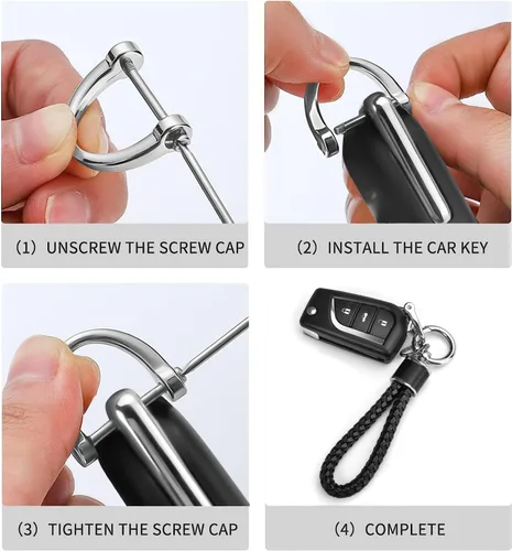 Vista 6 de Tukellen Llavero de tejido de cuero para automóvil, llavero de regalo para mujer, con anillo en D giratorio de 360 grados y destornillador