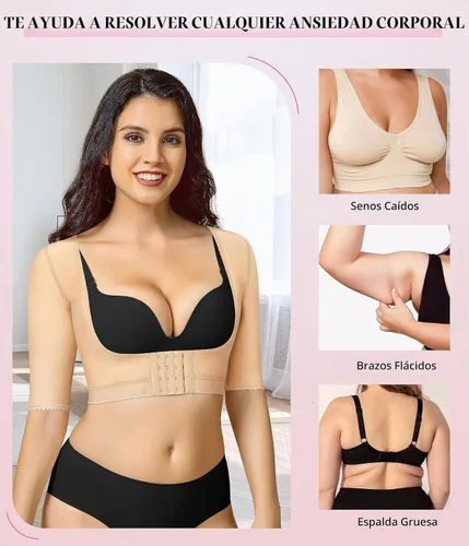 Vista 7 de BRABIC Tops Moldeadores para Mujeres Postcirugía con Manga de Compresión para Moldeador de Brazos Beige