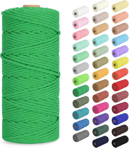 Vista 78 de Cuerda de macramé de 0.079 in x 220 yardas (656 pies), cuerda de algodón natural para colgar en la pared, ganchos de plantas, manualidades Verde
