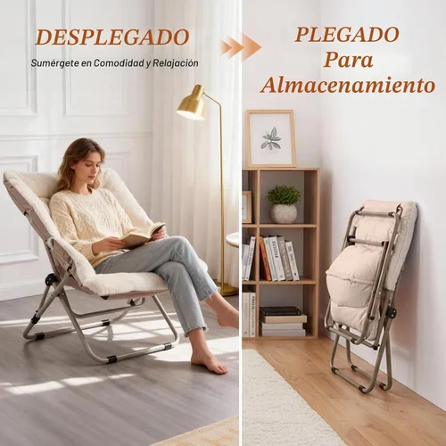 Vista 6 de Furlide Silla platillo, cómodas sillas de dormitorio, silla plegable de Beige