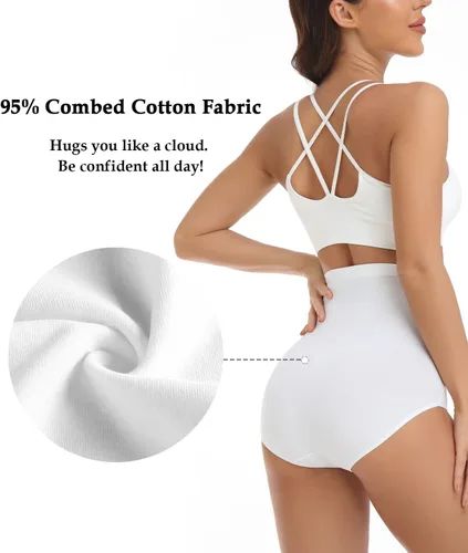 Vista 4 de wirarpa Ropa interior de algodón para mujer, de cintura súper alta, elásticos, cobertura completa, paquete de 4