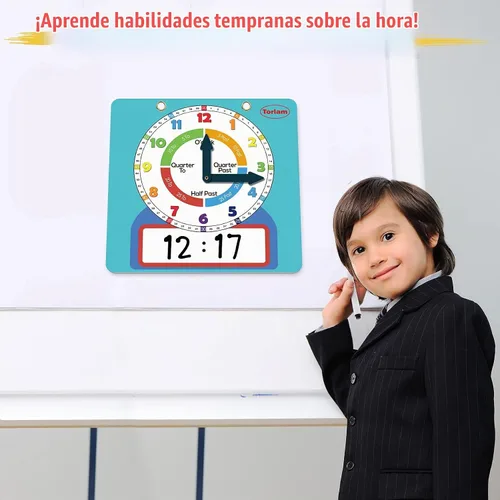 Vista 4 de Reloj magnético grande de aprendizaje de borrado en seco para niños que aprenden a decir la hora, demostración de 12 pulgadas, reloj analógico