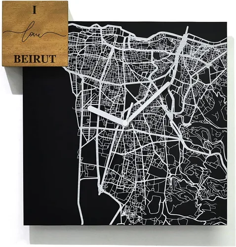 Vista 14 de Modern Wall Clock - Black Aluminum with Silver Fiber Laser Engraving - Square - Contemporary Design - Personalized City Map - Home Town - Location