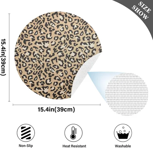 Vista 4 de Leopard Print Brown Round Placemat, Non Slip Washable Placemats Round Table for Kitchen Table (one Sizex1)