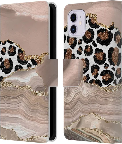 Vista 8 de Head Case Designs UtArt - Funda de piel con licencia oficial de UtArt de gato salvaje, color beige, dorado y mármol compatible con Apple iPhone 11