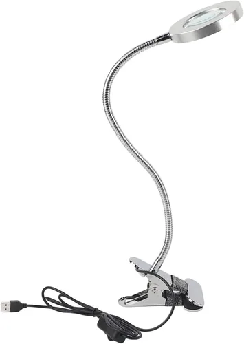 Vista 2 de Lámpara de escritorio con abrazadera, lupa de 2.5X con luz y abrazadera, lámpara de escritorio LED de cuello de cisne flexible de 360°, lámpara