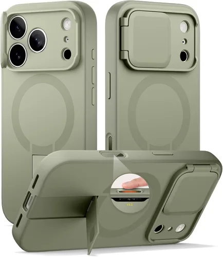 Vista 37 de SURITCH Funda para iPhone 12/12 Pro con cubierta magnética para cámara deslizante y soporte ajustable, compatible con MagSafe, funda protectora Negro