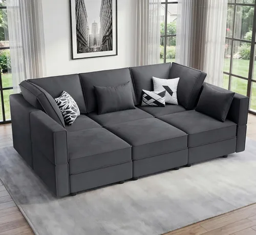 Vista 15 de Vesgantti - Sofás seccionales con asientos de almacenamiento, sofá seccional modular convertible en forma de L de 118" de 4 asientos y 1 otomán